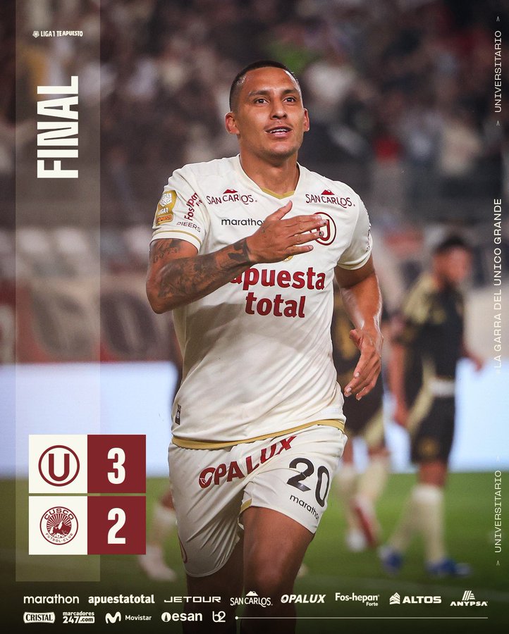 ¡Cada vez más cerca! Universitario vence 3-2 a Cuzco FC y se consolida como líder del Torneo Clausura